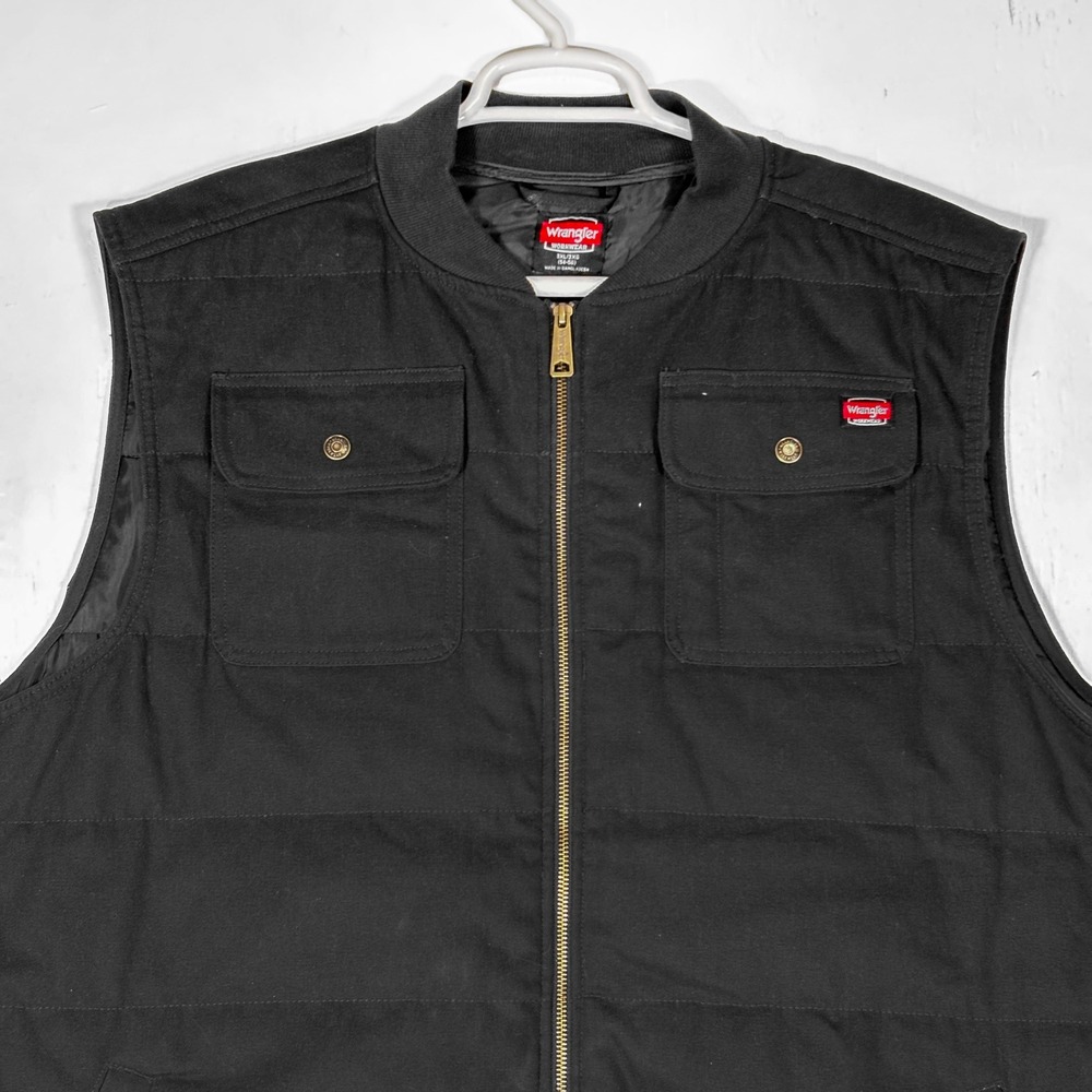 Wrangler Workwear Mens 3XL Black Insulated Canvas Utility Vest Quilted Lining